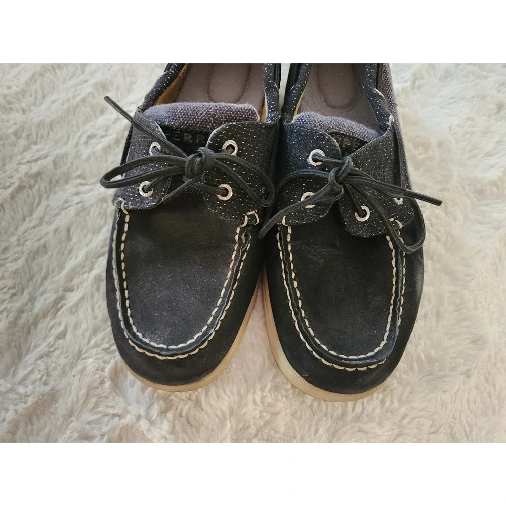 Sperry Boat Shoes Black And Glitter Slip On Tie Womens‎ 8.5M STS92457